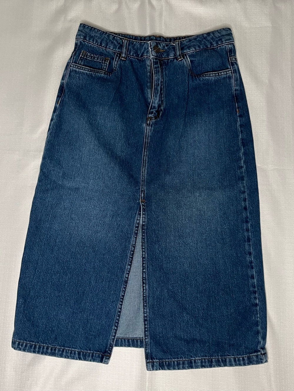 Vanessa Bruno 100% Cotton Denim Midi Skirt Front Slit 90s Y2K Western Elevated